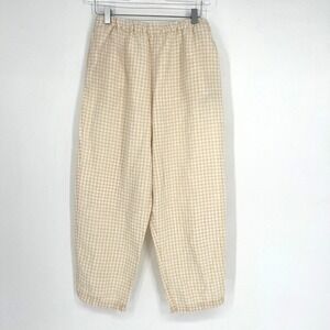Apuntob Linen Pants Womens M Yellow Gingham Heritage Coastal Beach Boho